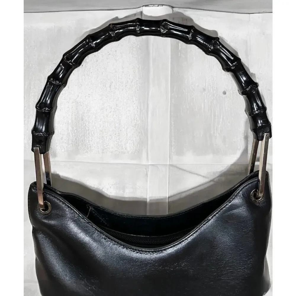 Vintage GUCCI 000 – 3007 Bamboo Top Handle Leather Shoulder Bag